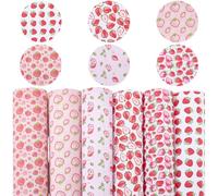 CALFOVERA 6Pcs 6 Styles Strawberry PU Leather Sheets for Crafts 33.3 x 20cm Printed Synthetic Cut Vinyl Precut Fabric Patchwork Leatherette for Cricut Bow Making Earring Decoration Supplies