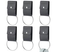 CALFOVERA 6PCS PU Leather Towel Ring Holder Metal Kitchen Towel Hooks with Black Leather Loop Oven Door Hanger Hanging Bathroom Washcloth Holder for Farmhouse Home Cabinet Stove Decor