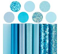 CALFOVERA 7 Pack 33 x 20cm Blue Series Glitter Faux Leather Sheets for Bow Earring Mixed Chunky Solid Metallic Vinyl Fabric Roll PU Leather Shiny Leatherette for DIY Crafts Making Sewing