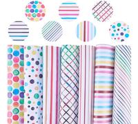 CALFOVERA 7PCS 33 x 20cm PU Leather Polka Dots Printed Texture Faux Leather Stripe Rainbow Sheets Colorful Geometric Leatherette Fabric Synthetic Vinyl Roll for Earrings DIY Crafts Making