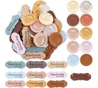 CALFOVERA 80Pcs 20 Styles PU Embossed Leather Labels Handmade Heart Shape Microfiber Leather Tags for Crafting Items Valentine's Day Gift Making DIY Jeans Bags Shoes Crafts Sewing Crochet