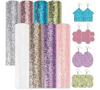 CALFOVERA 8PCS 21 x 15cm Shiny Glitter PU Leather Sheets A5 Sparkly Glaze Candy Color Chunky Fabric Multiple Solid Color Summer Leather Roll for Bows Earring DIY Crafts