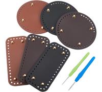 CALFOVERA 8PCS 3 Colors PU Leather Knitting Crochet Base Rectangle Bag Making Bottom Round Knitting Shaper Pad Rivet Purse Base with Holes 2PCS Crochet Hooks for DIY Crossbody Handbag Making