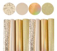 CALFOVERA 8Pcs 4 Color Glitter Leather Sheet Colorful Shine Gold 33 x 20cm Faux Imitation Leather Rectangle Soft Blank Fabric Pads for Bows Earrings Hair Belt Purse DIY Projects Accessories