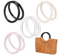 CALFOVERA 8Pcs 4 Colors Round Plastic Purse Bag Handles 11cm Circle Decorative Replacement Smooth Handles Strap for DIY Crochet Handbag Summer Beach Tote Canvas Bags Making