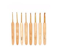CALFOVERA 8PCS Bamboo Crochet Hook Set 2.5 to 6MM Navajo White Wooden Handle Knitting Hooks with Gold Head Aluminum Braiding Knitting Needles Sets for Making Sewing Blankets Yarn Crafts