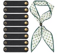 CALFOVERA 8PCS Black Solid Color Scarf Buckle Ring PU Leather Vintage Silk Bandana Slides Clasp Western Gold Button Leather Scarf Holder Clasp Clips for Tie Ribbon Luggage Tags Label Clothing