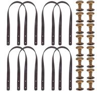 CALFOVERA 8PCS PU Leather Handbag Handles with Rivets 60cm Band Mount Strap Belt Quilted Purse Strap Replacement Sew On Shouler Underarm Tote Bag Handles for DIY Crochet Bag Making(Dark Brown)