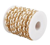 CALFOVERA 9.14M PU Leather Purse Chain Strap 7MM Thin Gold Chain Strip String Roll with White Leather for Women Jewelry DIY Crafting Supplies Crossbody Bag Handbag Wallet Handle Making