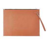 CALFOVERA A4 PU Leather File Holder Brown Thin Document Folder Waterproof Portfolio Filing Oragnizer Zipper Pocket Bag Case with Removable Hand Strap for Receipt Contract Stationery Tablet