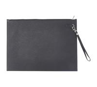 CALFOVERA A4 PU Leather File Holder with Removable Hand Strap Black Thin Document Folder Waterproof Portfolio Filing Zipper Pocket Oragnizer Bag Case for Receipt Contract Stationery Tablet