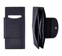 CALFOVERA All in One Envelope Wallet Black PU Leather Long Bifold 2 Tier Reusable Cash Budget Money Envelopes Organizer Wallets for Carrying Cash Stuffing Credit Card Business Cards Travel