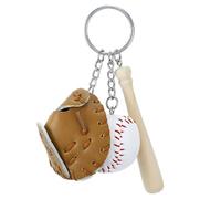 CALFOVERA Baseball Keychain with Brown Glove and Wooden Bat for Men Women Mini PU Leather Softball Sprot Bag Charm Key Ring Pendants Decorations for Birthday Father's Day Thanksgiving Present