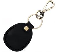 CALFOVERA Black Crazy Horse Leather NFC Tag Protector Holder Case Keychain Cover Genuine Leather Key Fob Portable Scratch-Resistant Cowhide Access Card Keyring with Lobster Clasp for Office ID Card