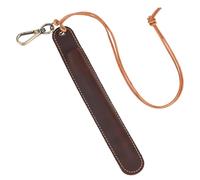 CALFOVERA Black Crazy Horse Leather Pen Case Holder Genuine Leather Neck Hanging Pencil Storage Pouch for Single Portable Lanyard Fountain Pen Protective Sleeve Cover with Clasp for Travel Office