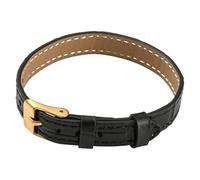 CALFOVERA Black Genuine Leather Wrap Bracelet with Gold Stainless Steel Buckle Adjustable Vintage Full Grain Real Leather Cuff Wristband Watchband Design for Men Women Daily Wear Costume Party Gift
