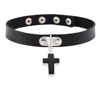 CALFOVERA Black PU Leather Choker for Women Cross Pendant Adjustable Leather Collar Chain Punk Gothic Style Circle Short Necklace with Rivet for Costume Jewelry Christmas Party Cosplay Gift