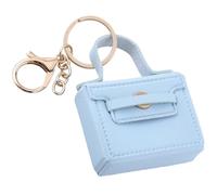 CALFOVERA Blue PU Leather Handbag Keyring Mini Leather Backpack Keychain for Women Key Earphone Pouch Small Change Bag Coin Purse Charm Accessories with Lobster Clasp for Lipstick Storage