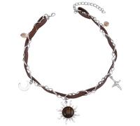 CALFOVERA Celestial Sun Choker PU Leather Tiger Eye Stone Necklace Adjustable Star Sun Pandent Brown Boho Goth Grunge Hippie Collar Chain Halloween Christmas Jewelry Gift For Women