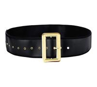 CALFOVERA Christmas Santa Claus Belt 146cm Black PU Leather Pirate Waistband Adjustable Wide Xmas Costume Belt with Gold Buckle Novelty Santa Accessories for Men Women Christmas Cosplay Party