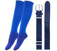 CALFOVERA Elite Team Sport Knee High Socks Baseball Belt and Socks Combo Set Solid Color Elastic Polyester PU Leather Adjustable Softball Waist Belt Waistband with Alloy Clasp for Youth Adult(Blue)