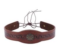 CALFOVERA Embossed Medieval PU Leather Head Band Brown Retro Headpiece Adjustable Renaissance Vintage Viking Leather Headband Hair Band Headdress Helmet for Cosplay LARP Halloween Costume Accessories