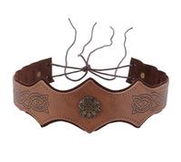 CALFOVERA Embossed Vintage PU Leather Headband Brown Medieval Retro Headpiece Adjustable Renaissance Viking Leather Head Hair Band Headdress Helmet for Cosplay LARP Halloween Costume Accessories