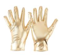 CALFOVERA Gold Metallic Full Finger Gothic Punk Rock Stage Gloves for Men Opera Full Hand Princess Evening Stretch Gloves Shiny Leather Mitten for Women Halloween Costume Party Cosplay