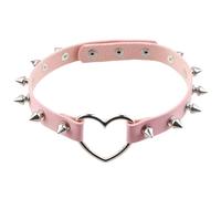 CALFOVERA Gothic Studded Rivets Choker Punk Rock Alloy Hollow Love Heart Collar Cosplay PU Leather Spiked ChokerJewelry Collar Chain Necklace Decorations for Women Party Cosplay Decorations (Pink)
