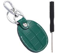 CALFOVERA Green Genuine Leather Keychain Cover Portable Leather Key Fob Compatible Scratch-Resistant Keyring Fob Protector NFC Tag Holder Access Card Case with Screwdriver for Office ID Key Cards