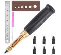 CALFOVERA Japanese Screw Punch Black Wood Handle Belt Hole Puncher Adjustable Automatic Punching Tool with 6 Tips Size (1.5mm/2mm/2.5mm/3mm/3.5mm/4mm) or Leather Belt Bag Wristband Watch Band