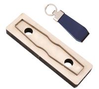 CALFOVERA Leather Keychain Cutting Dies Metal Iron Cutter Key Chain Fob Strap Head Shapes Template Moulds Die Punching Stamping Tool with Smooth Wooden Base for DIY Crafts Leathercraft