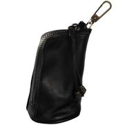 CALFOVERA Medieval Cowhide Leather Zipper Coin Pouch Keychain Middle Age Genuine Leather Change Storage Purse Vintage Holder Bag Handmade Mini Travel Organizer Wallet for Halloween Men Women (Black)