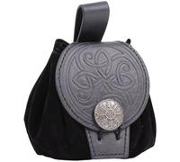 CALFOVERA Medieval Embossed PU Leather Belt Pouch Portable Drawstring Purse Renaissance Leather Waist Bag Retro Viking Pirate Side Pack Vintage Nordic Coin Dice Bag for Ren Faire Halloween(Black)