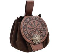 CALFOVERA Medieval Embossed PU Leather Drawstring Purse Portable Renaissance Belt Pouch Waist Bag Retro Viking Leather Side Pack Vintage Pirate Nordic Coin Dice Bag for Ren Faire Halloween(Brown C)
