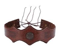 CALFOVERA Medieval Embossed PU Leather Headpiece Brown Vintage Retro Heamband Headpiece Adjustable Renaissance Viking Leather Head Hair Band Headdress Helmet for Cosplay Halloween Costume Accessories