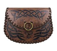 CALFOVERA Medieval Embossed PU Leather Waist Purse Portable Renaissance Belt Pouch Waist Bag Retro Viking Leather Side Pack Vintage Pirate Nordic Coin Dice Bag for Ren Faire Halloween(Brown B)