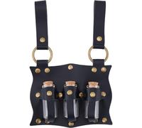 CALFOVERA Medieval Potion Holder Black PU Leather Historical Belt Loop with 3 Cork Potion Bottles Renaissance Witch Props Magic Vial Stempunk Cosplay Costume Sets for Fantasy Role Playing