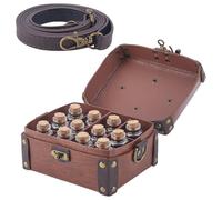 CALFOVERA Medieval PU Leather Alchemy Box with 12 Cork Potion Vials Portable Crossbody Bag Jewelry Dnd Dice Holder Cork Potion Bottle Waist Bag for Men Women Costume LARP Ren Faire