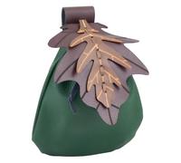 CALFOVERA Medieval PU Leather Drawstring Bag Renaissance Leaf Belt Pouch Vintage Portable Coin Purse Middle Ages Viking Storage Waist Pack for Halloween Costume LARP Ren Faire (Green)