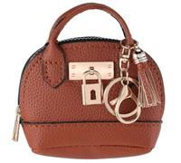 CALFOVERA Mini Backpack Keychain for Women Brown PU Leather Zipper Coin Change Pouch Small Earphone Pouch Handbag Keychain Wallet Purse Pendants Charm with Lobster Clasp for Purse Handbag Decor