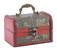 CALFOVERA Mini Vintage Wooden Jewelry Stroage Box Retro Pirate Treasure Chest Keepsake Cases Small European Decorative PU Leather Treasure Box with Handle for Jewelry Pearl Trinkets Birthday Gifts