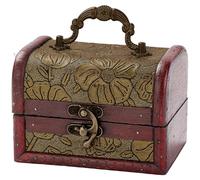 CALFOVERA Mini Vintage Wooden Jewelry Stroage Cases Retro Pirate Treasure Chest Keepsake Box Small European Decorative PU Leather Treasure Box with Handle for Jewelry Pearl Trinkets Birthday Gifts