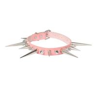 CALFOVERA Pink PU Leather Long Spiked Collar Choker Punk Metal Rivet Spikes Studded Necklace Adjustable Gothic Leather Collar Chian Rock Biker Strap with Clasp for Costume Jewelry Halloween Party Gift