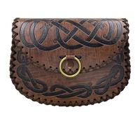 CALFOVERA Portable Renaissance Waist Bag Medieval Embossed PU Leather Belt Pouch Leather Retro Viking Waist Purse Pirate Side Pack Vintage Nordic Coin Dice Bag for Ren Faire Halloween(Brown A)