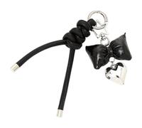 CALFOVERA PU Leather Bow Keychain with Braided Strap Heart Pendant for Women Black Stylish Bowknot Key Ring Key Chian Purse Charm Keyring for Phone Case Handbags Purses Car Key Decorations