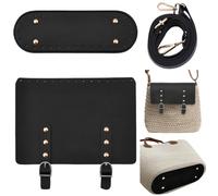 CALFOVERA PU Leather Crochet Bag Making Kit Purse Bottom Adjustable Shoulder Strap DIY Knitting Set Rectangle Flap Cover Oval Reviet Handbag Shaper Pad for Purse Backpack Crossbody(Black)