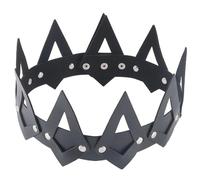 CALFOVERA PU Leather Crown Black Gothic Adjustable Unisex King Queen Tiara Costume Headpiece Headband Headdress with Silver Alloy Button for Halloween Cosplay Birthday Masquerade Party