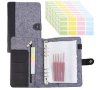 CALFOVERA PU Leather Felt Knitting Needle Organizer with 10PCS Binder Pockets 10PCS Label Paper 26 x 17cm Felt Circular Knitting Needles Holder Case Set Crochet Hooks Storage for Collecting(Black)