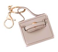 CALFOVERA PU Leather Handbag Keychain for Women Mini Key Earphone Pouch Gray Leather Backpack Keyring Small Change Bag Coin Purse Charm Accessories with Lobster Clasp for Lipstick Storage